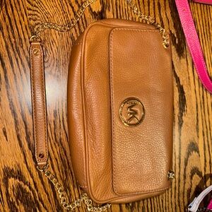 Michael Kors Tan Leather Crossbody Bag with Gold Accents
